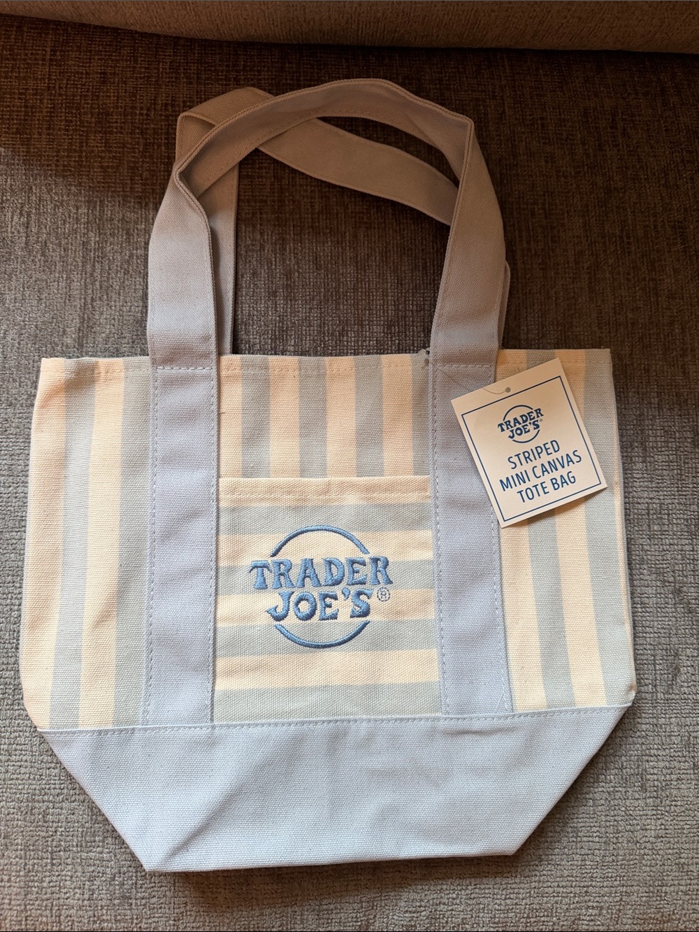 Trader Joe’s Striped Mini Canvas Tote Bag - light blue